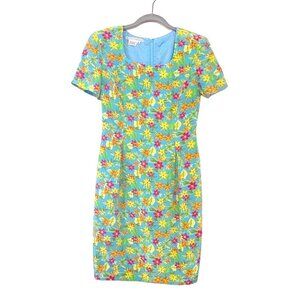 VTG Maggy London Womens Silk Tropical Mini Dress Floral Size 6 Bright
